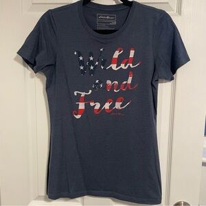 Women’s Eddie Bauer Blue Graphic Tee Wild n’ Free Size Medium